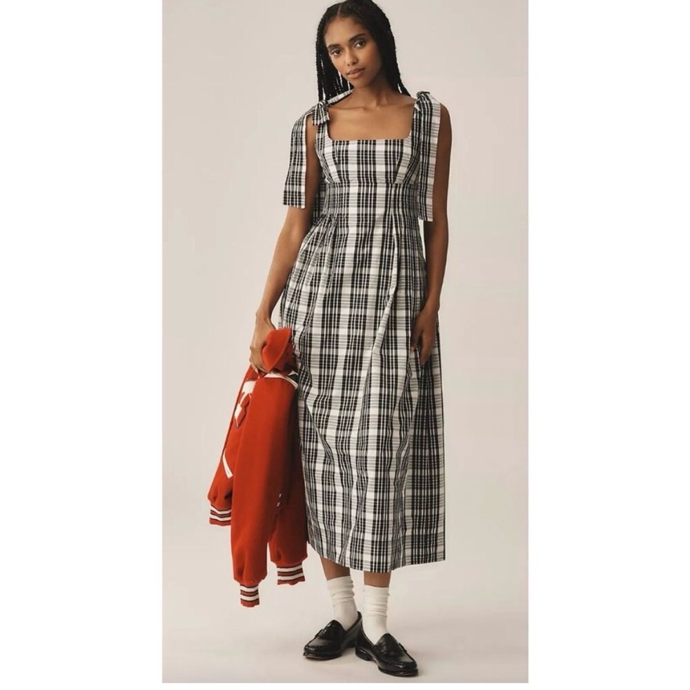 Anthropologie Maeve Square-Neck Tie-Strap Midi Dress
